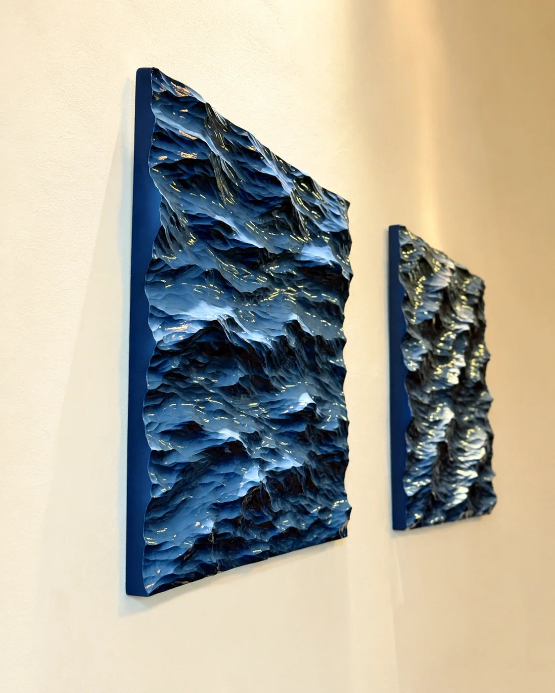 Large square hand-carved ocean wave wall art