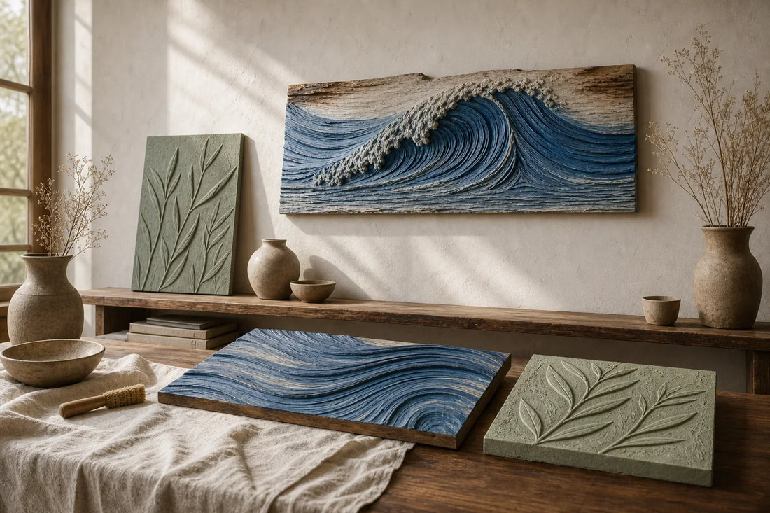Shopwoodly handmade sculptural wall art in a warm gallery-inspired studio